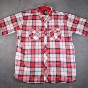 Evolution In Design Button Down Men 5XL Red Plaid Short Sleeve Flannel Shirt